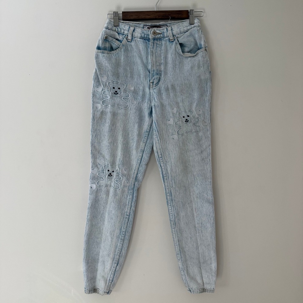 Daily Jeans Vtg Teddy Bear Embroidered High Rise Acid Wash Jeans Modern Sz 2/4